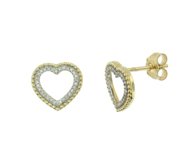 Yellow Gold Diamond Heart Stud Earrings