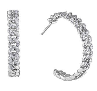 White Gold Diamond Stud Hoop Earrings