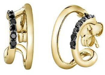 Yellow Gold Black Diamond Double Hoop Earrings.