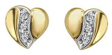 Yellow Gold Diamond Heart Stud Earrings.