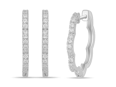 White Gold Diamond Flower Hoop Earrings