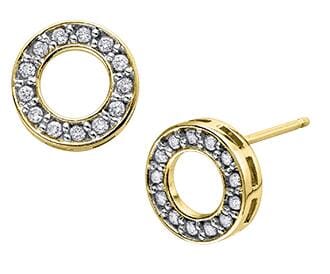 Yellow Gold Diamond Circle Stud Earrings