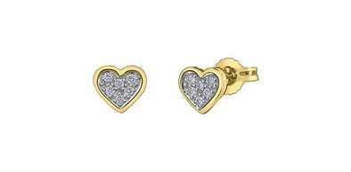 Yellow Gold Diamond Heart Stud Earrings