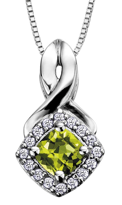 White Gold Peridot, Diamond Pendant Necklace.