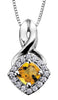 White Gold Citrine, Diamond Drop Pendant Necklace.