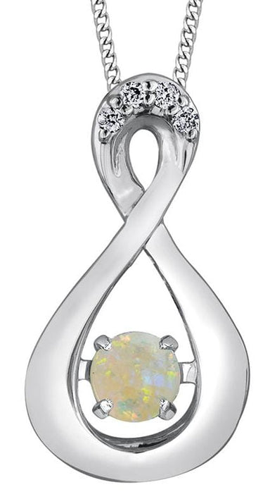 White Gold Opal, Diamond Pulse Pendant Necklace.