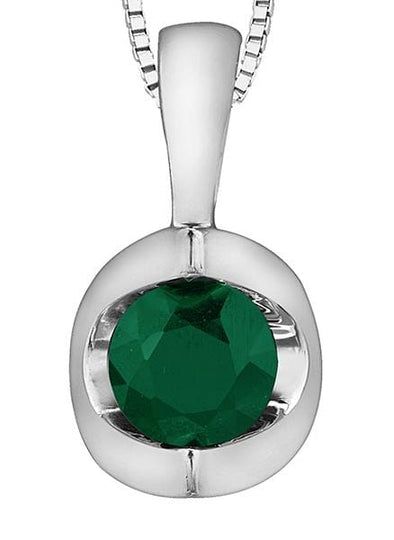 White Gold Emerald Solitaire Pendant Necklace.