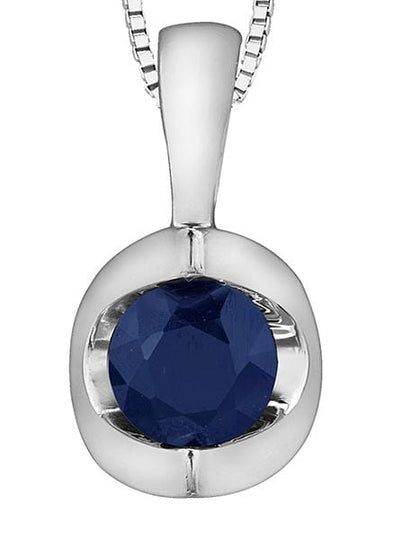 White Gold Blue Sapphire Solitaire Pendant Necklace.