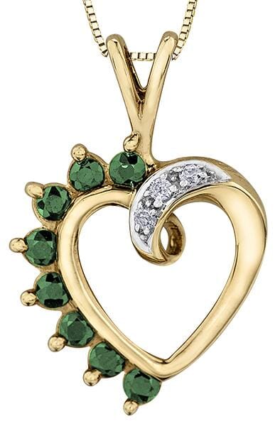 Yellow Gold Emerald, Diamond Heart Pendant Necklace.