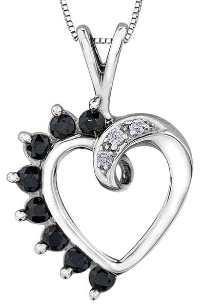 White Gold Blue Sapphire, Diamond Heart Pendant Necklace.