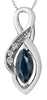 White Gold Blue Sapphire, Diamond Pendant Necklace.