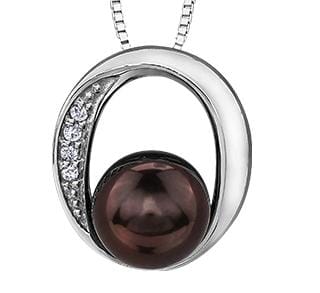 White Gold Black Cultured Pearl, Diamond Pendant Necklace.