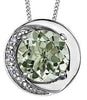 White Gold Green Amethyst, Diamond Pendant Necklace.