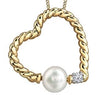 Yellow Gold Pearl, Canadian Diamond Heart Pendant Necklace.