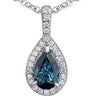 White Gold Blue Sapphire, Diamond Pendant Necklace.