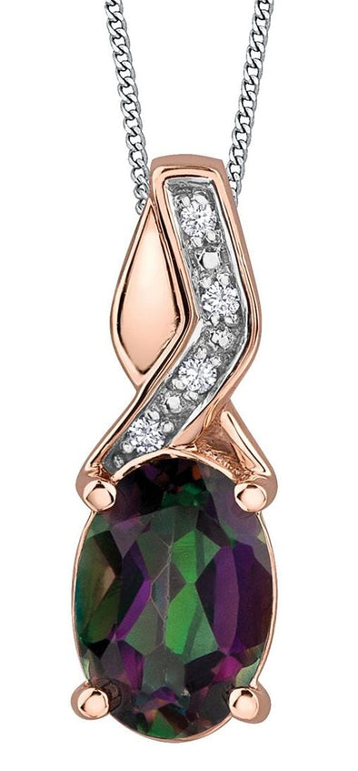 Rose Gold Mystic Topaz, Diamond Drop Pendant Necklace.