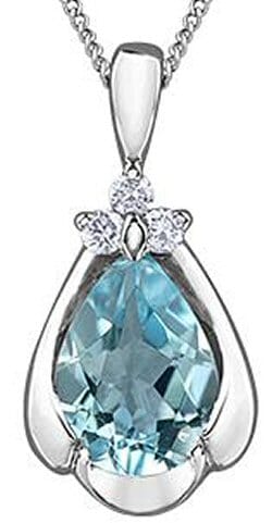 White Gold Aquamarine, Diamond Pendant Necklace.