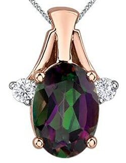 Rose Gold Mystic Topaz, Diamond Pendant Necklace.