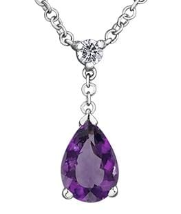 White Gold Canadian Diamond, Amethyst Drop Pendant Necklace.