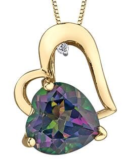 Yellow Gold Mystic Topaz Heart Pendant Necklace.