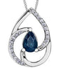 White Gold Blue Sapphire, Diamond Pendant Necklace.