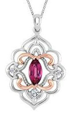 White Gold Pink Topaz, Canadian Diamond Pendant Necklace.