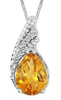 White Gold Citrine, Diamond Pendant Necklace.