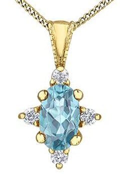 Yellow Gold Aquamarine, Diamond Pendant Necklace.