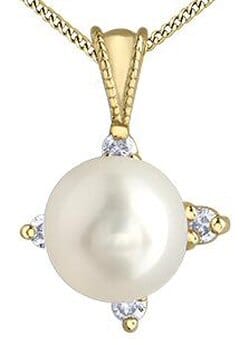 Yellow Gold Pearl, Diamond Pendant Necklace.