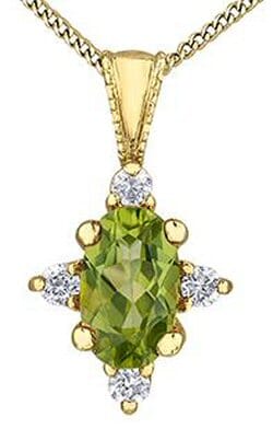 Yellow Gold Peridot, Diamond Pendant Necklace.