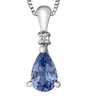 White Gold Tanzanite, Diamond Pendant Necklace.