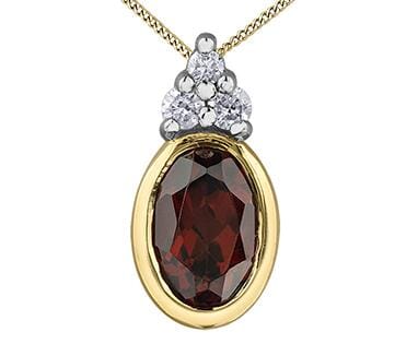 Yellow Gold Garnet, Diamond Pendant Necklace.