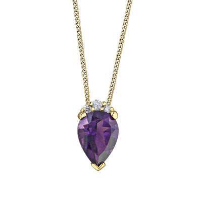 Yellow Gold Amethyst, Diamond Pendant Necklace.