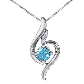 White Gold Blue Topaz, Diamond Pendant Necklace.