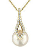 Yellow Gold Pearl, Diamond Pendant Necklace.