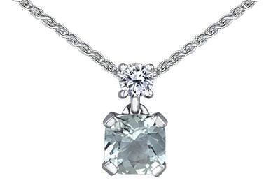 White Gold Canadian Diamond, Aquamarine Pendant Necklace.