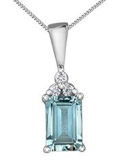 White Gold Aquamarine, Diamond Pendant Necklace.