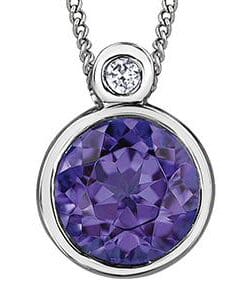 White Gold Amethyst, Diamond Pendant Necklace.