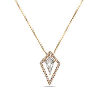 Yellow Gold White Topaz, Diamond Pendant Necklace.