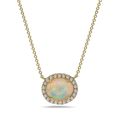 Yellow Gold Opal, Diamond Pendant Necklace.