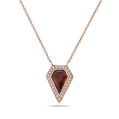 Rose Gold Garnet, Diamond Pendant Necklace.