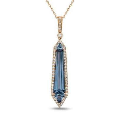 Yellow Gold London Blue Topaz, Diamond Pendant Necklace.