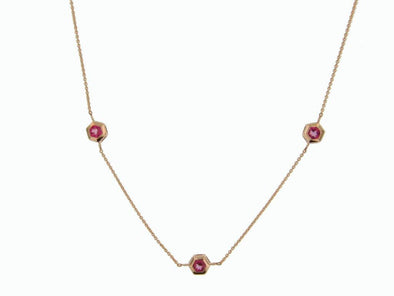 Rose Gold Pink Topaz Station Pendant Necklace.