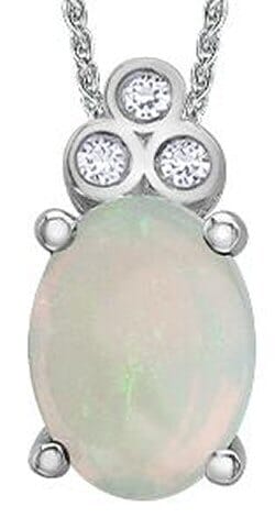 White Gold Opal, Diamond Pendant Necklace.