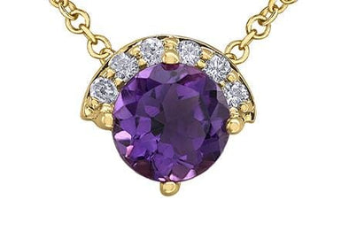 Yellow Gold Amethyst, Diamond Pendant Necklace.