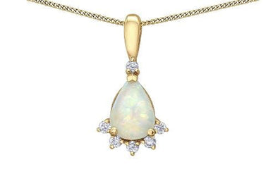 Yellow Gold Opal, Diamond Pendant Necklace.