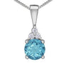 White Gold Blue Topaz, Diamond Drop Pendant Necklace.