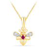 Yellow Gold Ruby, Diamond Bee Pendant Necklace.