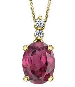 Yellow Gold Rhodolite Garnet, Canadian Diamond Pendant Necklace.