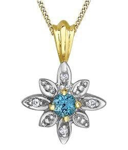 Yellow Gold Blue Topaz, Diamond Pendant Necklace.